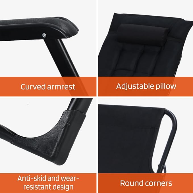 3 in 1 Oversized Folding Camping Cot 20 * 35 3+2 Positions Adjustable Patio Chaise Lounge Chair Sleeping Cots for Adults Portable Cot Bed Lawn Recliner for Bedroom Pool Beach Black
