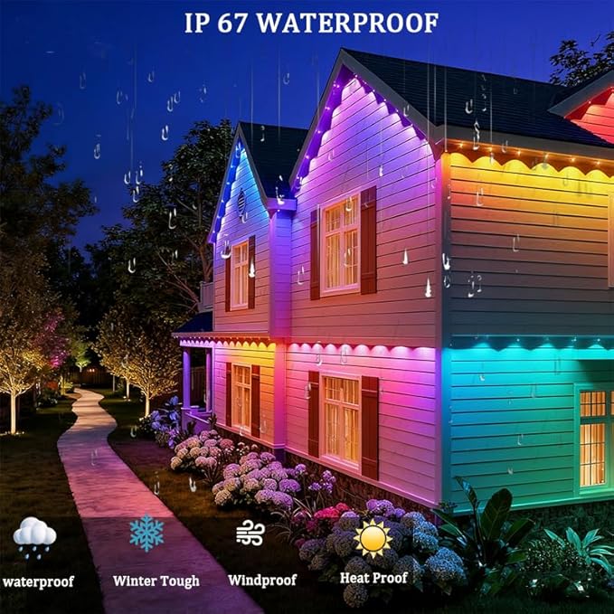 Permanent Outdoor LightsSmart Outdoor Christmas Lights 24V with IC+RGB 20 LED IP67 Waterproof Eaves Lighting with 213 Modes for HolidayParty Daily APP/Remote Control
