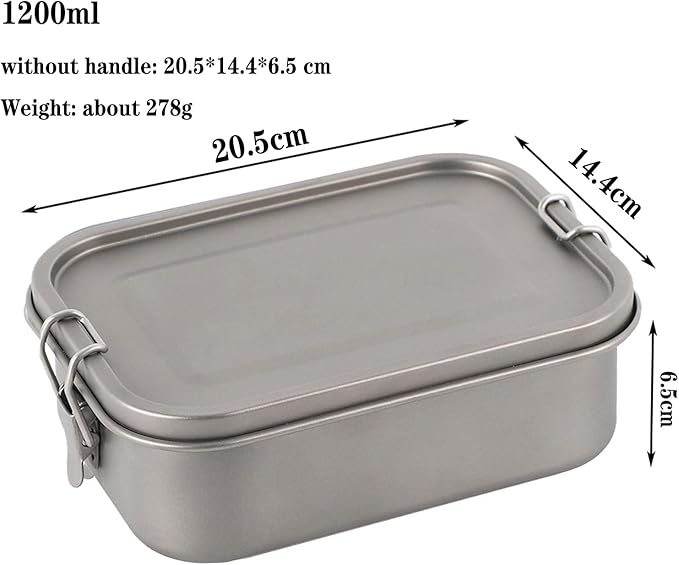 1200ml Titanium Lunch Box with Leak-Proof Lid Camping Cookware Lightweight Outdoor Cooking Pan for Backpacking Hiking Picnic &amp Travel Durable (1200ml without handle)