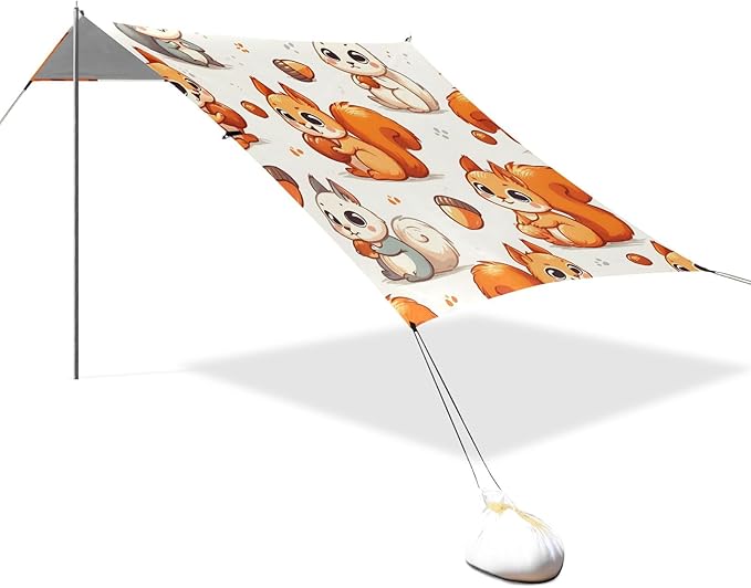 Cute Squirrel Pattern Camping Sun Shelter Beach Tent Portable Beach Sun Shade Outdoor Canopy for Camping Trips Fishing Picnic