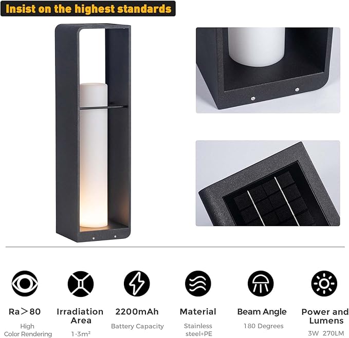 Outdoor Lights for Patio IP65 Solar Lanterns Outdoor Waterproof 3000K LED Path Lights Outside Floor Lamp Solar Powered Dusk to Dawn Landscape Lighting for Deck Garden Yard Backyard Porch