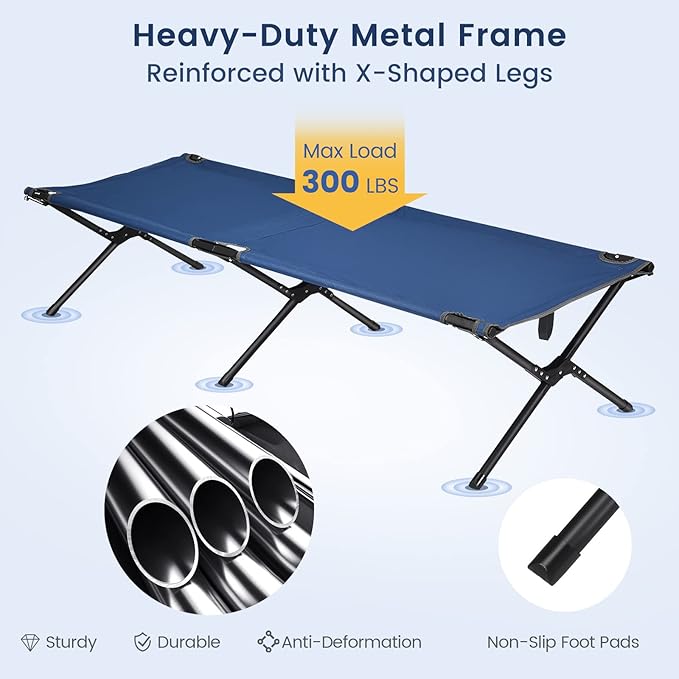 Goplus Folding Camping Cot with Carrying Bag Portable Lightweight Outdoor Sleeping Bed for Adults Kids 300LBS Weight Capacity Heavy-Duty Camping Bed for Traveling