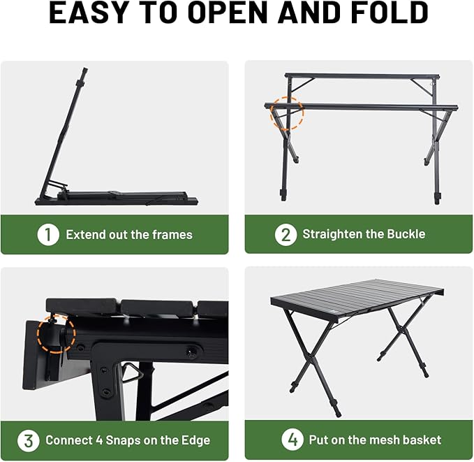 TIMBER RIDGE Folding Camping Table Adjustable Height 4-6 Person Lightweight Aluminum Roll-up Table for Camping Outdoor Picnic BBQ Backyard Party Support 220 lbs Black