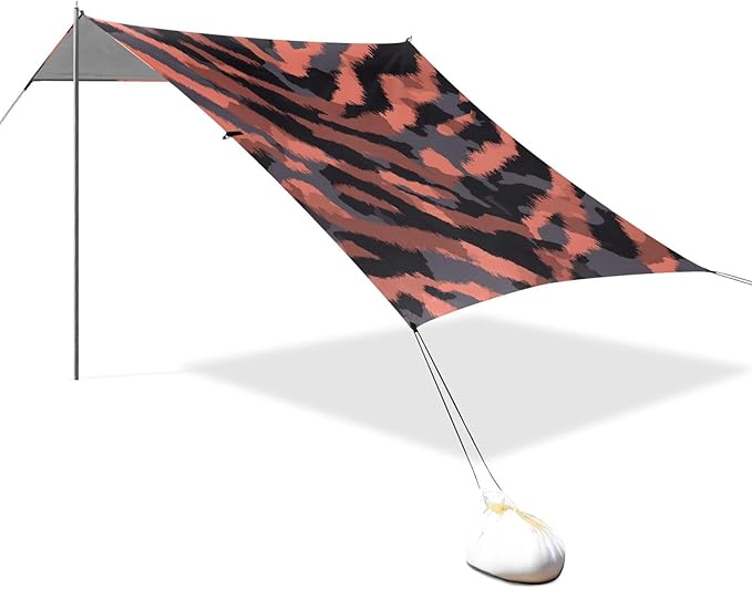 Bolaz Beach Canopy Tent Sun Shade9'×10.5' Large Family Beach Shade UPF50+- Outdoor Shade for Camping Trips FishingHi_0tiger Print Pattern