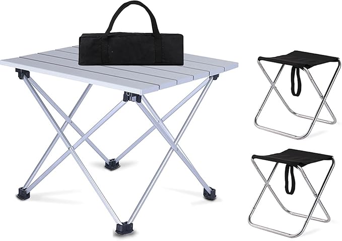 Camping Table Chairs Black Outdoor Set Portable Aluminum Camping Picnic Table Used for Self-Driving Fishing and Barbecue 56x40x40cm