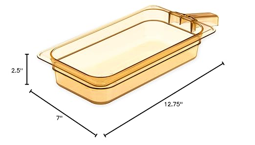 Carlisle FoodService Products 30860H13 StorPlus High Heat Food Pan With 1 Handle 2.5 Deep Third Size Amber 1/3 Size (Pack of 6)