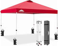 EAGLE PEAK Pop Up Canopy Tent with Wheeled Carry Bag 8 Stakes 4 Ropes 4 Weight Bags Easy Set Up Tent Canopy 10x10 ft 100sqft of Shade Red