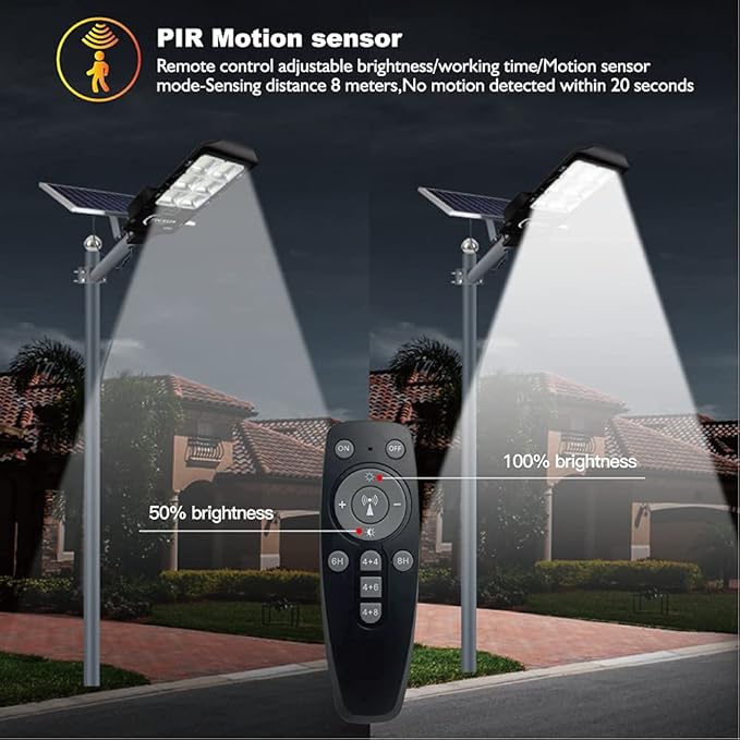 600W Solar Flood Street Lights OutdoorSolar Security Lights 30000 Lumens Dusk to Dawn Solar Powered Led Lighting IP66 Waterproof Pole Light with Motion Sensor for Parking LotStadiumGardenYard