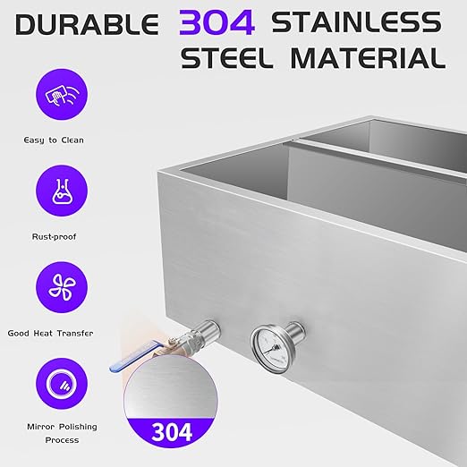Maple Syrup Evaporator Pan 48 x 24 x 9.4 Inch Maple Syrup Pan 47 Gal 304 Stainless Steel Maple Syrup Evaporator Boiling Maple Syrup with Valve and Thermometer and Divided