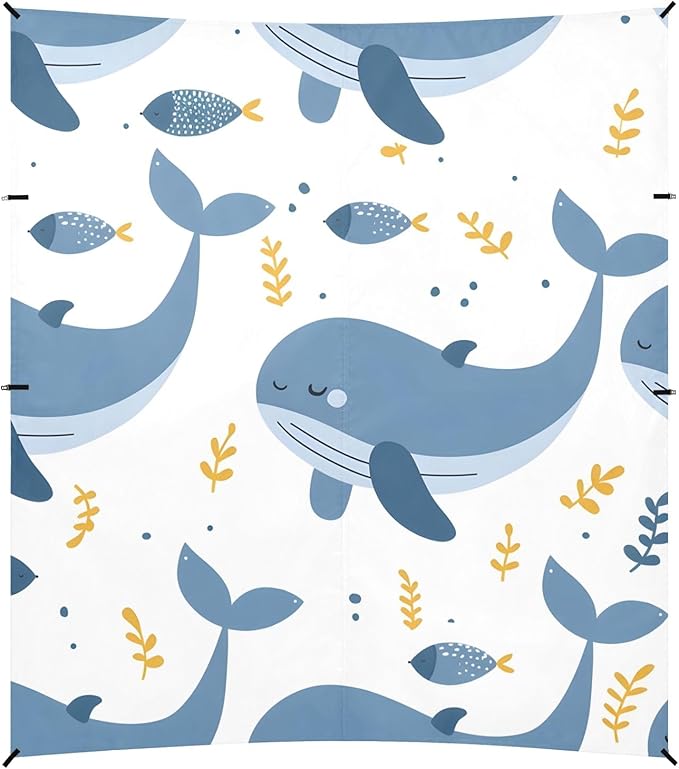 Seamless Pattern of Happy Whale Camping Sun Shelter Beach Tent Portable Beach Sun Shade Outdoor Canopy for Camping Trips Fishing Picnic