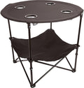 Preferred Nation | 2 Tier Folding Camping Table with 4 Mesh Cup Holders Black | Polyester with Metal Frame | Compact Convenient Carry Case Included | Side Table for Tailgate