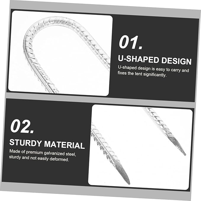 4Pcs Heavy Duty U Shaped Garden Stakes Lawn Fixing Nails for Tents Tarps and Durable Ground Anchors for Landscape and Outdoor Use