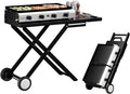 ROVSUN 4 Burner Foldable Propane Griddle with Wheels &amp Enameled Tray 40000 BTU Portable Flat Top Gas Grill with Electronic Ignition &amp Regulator for Outdoor Cooking Camping BBQ Tailgating Picn