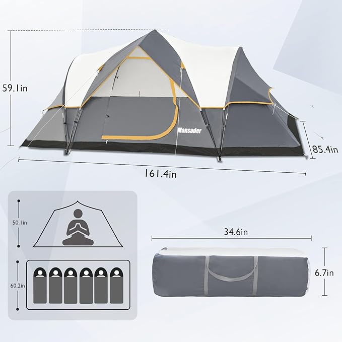 6 Person Family Camping TentWaterproof Windproof with Top RainflyEasy Set UpPop Up Tent for Outdoor Camping Hiking Trave