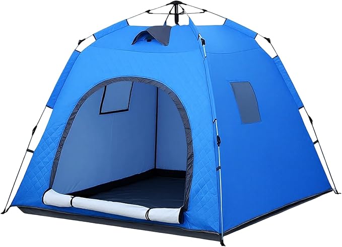 Pop-up Camping Tent Winter Insulated Tent Windproof and Snowproof 4 Season Tents for Camping Ice Fishing Parties Adventure and Hiking Portable 4-6 Person TentBlue