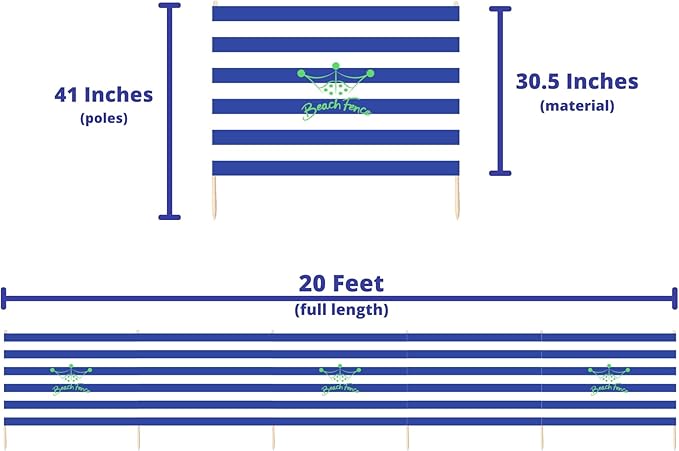 Premium 20 ft Beach Windscreen Privacy Screen Wind Blocker - Original Nautical Free Rubber Mallet and Carry Bag Included