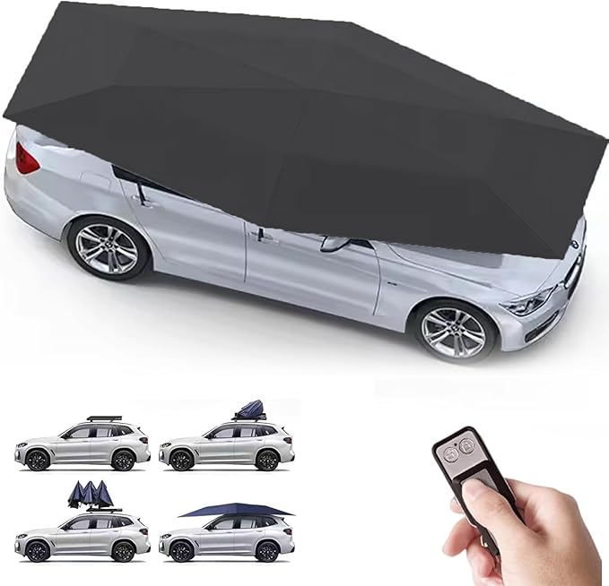 Portable Automatic Car Cover Umbrella Outdoor Car Tent Remote Control Car Roof Top Canopy Car Shelter Sunshade Universal Auto Protection Black-4.2m