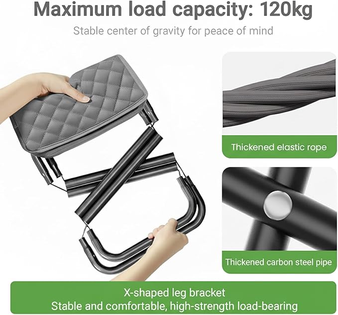 11.8 Portable Stool Folding Camping Stools for Adults Foldable Backpack Stool Pocket Chair Lightweight Travel Chair for Camping Fishing Hiking BBQ Grey