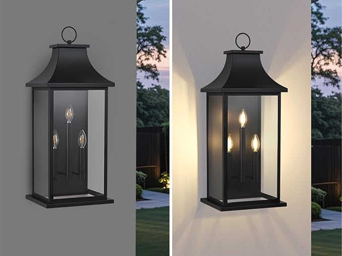 Extra Large Outdoor Wall Lights Outside Lights Exterior Lighting Fixtures Wall Mount Wall Sconce Light Outdoor Lanterns for Porch Black 28 3-Light 1-Pack