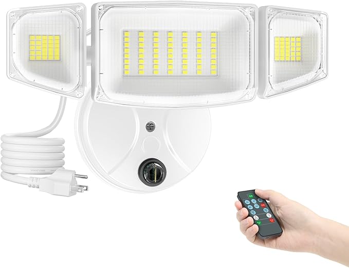 iMaihom 60W Dusk to Dawn Outdoor Lighting 6000LM Plug in Flood Light Outdoor 3 Heads Adjustable Security Lights with Remote Control Photocell SensorIP65 Waterproof LED Fixture for Yard Garage