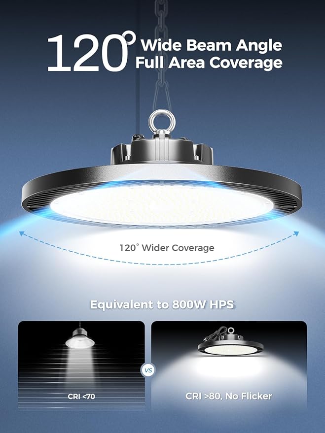 Super Bright 150W High Bay Led Shop Lights| 22500LM 5000K AC110-277V UFO Led High Bay Light With Plug 5ft Cable| Garage Lighting High Bay Light For Garage Shop Warehouses Workshops Gym Barn Factory