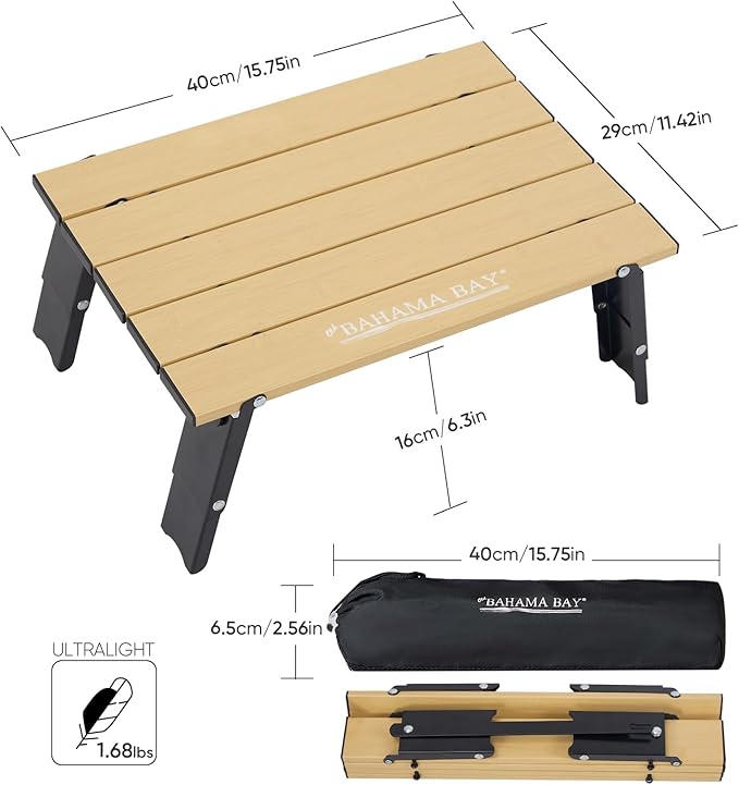 Old Bahama Bay Ultralight Aluminum Mini Table 66lbs/30kg Weight Capacity Foldable Small Beach Table with Retractable LegsSuitable for Picnic Camping Outdoor Hiking