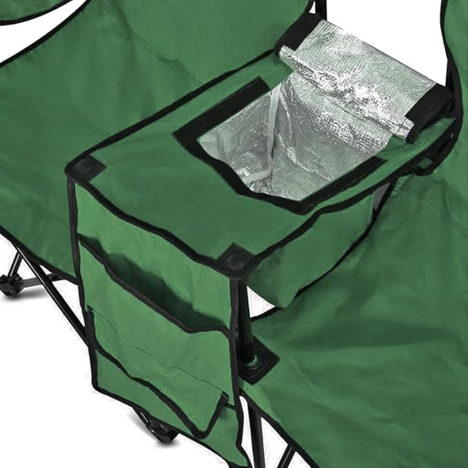 GoTEAM! Portable 2-Seat Folding Camp Chair with Cooler Umbrella &amp Cup Holders – Outdoor Picnic Beach or Tailgate Seating – Carry Case Included