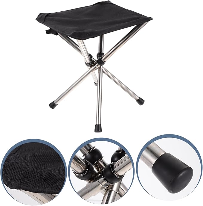 Yardwe Portable Outdoor Folding Stool Stainless Steel Camping Chair Adjustable Height Fishing Stool Lightweight for Hiking Travel and Picnics