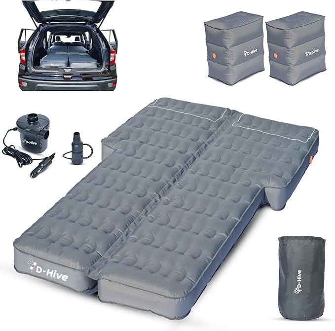 D-Hive Unbeatable Durability SUV Air Mattress for Car Camping Durable Extra Thick 300D Oxford Fabric Quick Easy Set-Up w/Electric Pump Bed Mattress Mattress for SUV Car Air Mattress