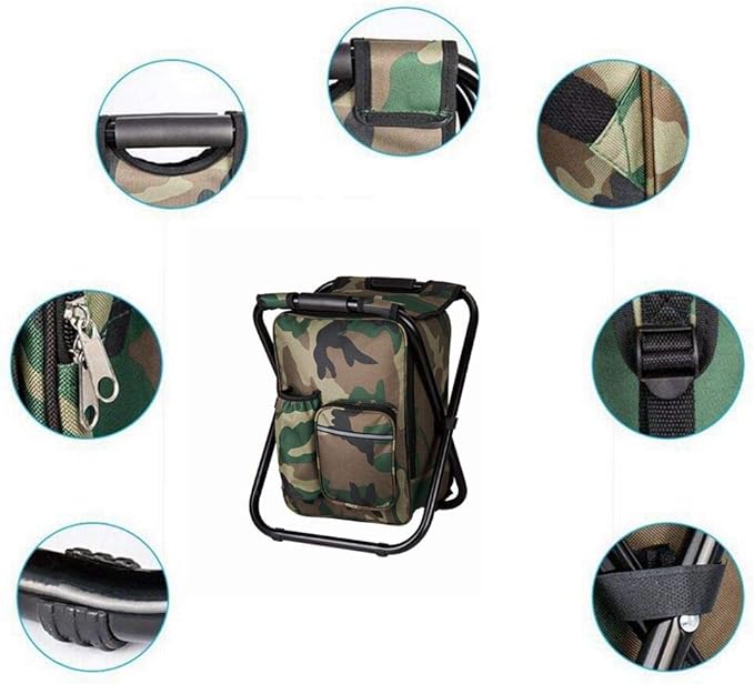 Bright starl Multifunction Folding Cooler and Stool Backpack Hiking Camouflage Seat Table Bag Camping Gear for Outdoor Indoor Fishing Travel Beach
