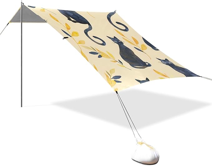 Watercolor Cat and Leaf Camping Sun Shelter Beach Tent Portable Beach Sun Shade Outdoor Canopy for Camping Trips Fishing Picnic