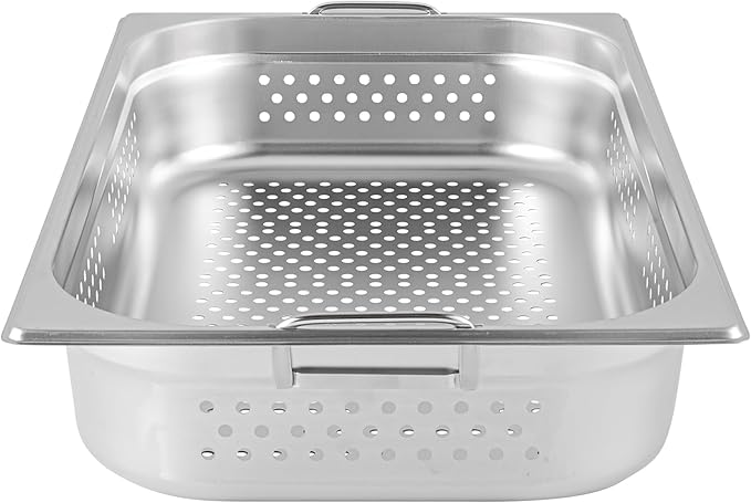 Restaurantware Perforated Steam Table Pan - Full Size - 4 Deep - Collapsible Handles - Anti Jam - Commercial Grade Stainless Steel - 1ct Box - Met Lux