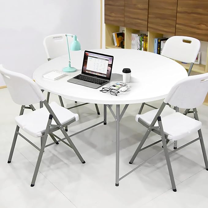 4.5FT Round Table Round Folding Table 54 inches Bifold Round Table Plastic Dining Table Event Commercial Table for Wedding Party Garden Patio