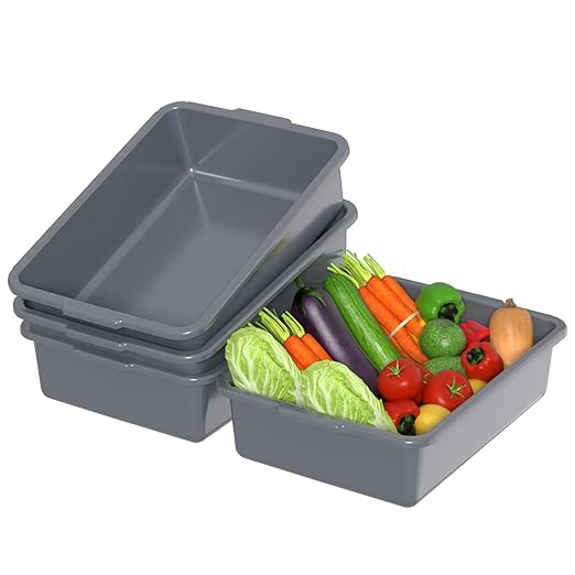 13 L Plastic Bus Tub Small Commercial Bus Tubs Gray 4 Packs