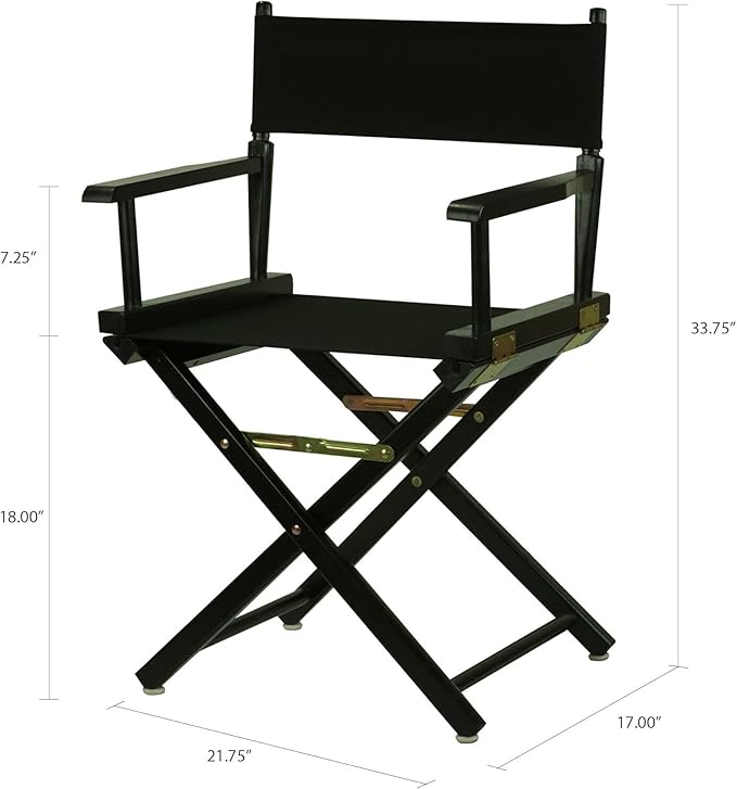 Director's Chair with Built-in Armrests and Foldable Design for Easy Storage Lightweight Durable Frame Perfect for Indoor or Outdoor Seating Black Canvas/18 in Black Frame