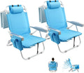 2 Pack Backpack Beach Chairs for Adults Heavy Duty Compact Portable Lay Flat Folding Chair with Backpack Straps and Pocket 5 Positions Aluminum Reclining Chair for Patio OutdoorSupport to 300LBS