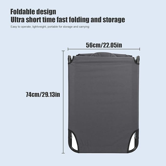 Adult Foldable Camping Cot with Reclining Folding Chaise Design Heavy Duty Lounger Chair for Indoor Outdoor Use Adjustable Height Bed with Face Hole &amp Detachable Pillow Grey