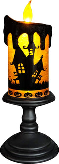 Eldnacele Halloween Snow Globe Candles Lighted Lamp Battery Operated Spooky Spinning Water Glittering Tornado Candle Flameless Candles Table Centerpiece for Halloween Decoration Indoor(Castle)