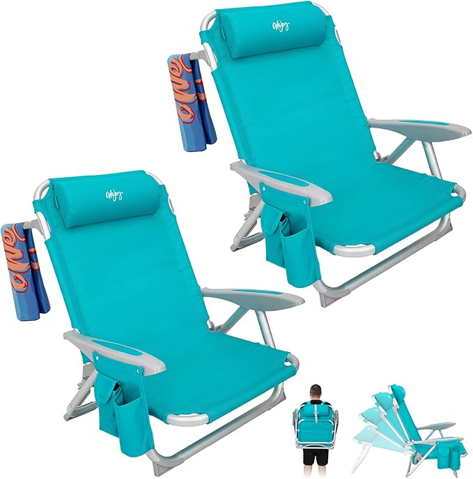 #WEJOY Beach Chair for Adults Reclining Adjustable PositionLay Flat Lightweight Folding Portable Aluminum Chair with Backpack StrapsPadded headrest Heavy Duty 400 lbs Lawn Chair for Beach 2 Pack