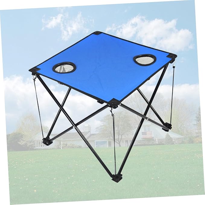 Sosoport Portable Folding Table with Cup Holders Lightweight Compact Picnic Desk for Outdoor Camping BBQ and Beach Activities Blue