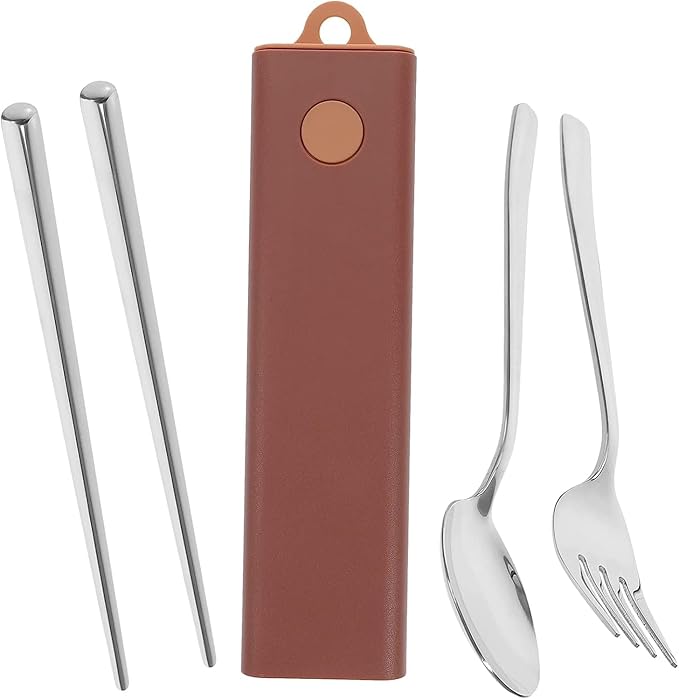 4 Sets Fork Spoon Chopsticks Serving Utensils Stainless Steel Stainless Steel Set Travel Cutlery Spoons Tableware Set Camping Utensil Abs Pink Spoon Fork Chopstick Rest