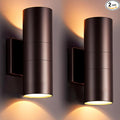 wowlite Modern Outdoor Wall Light with Dusk to Dawn Sensor 2 Pack LED Cylinder Up Down Wall Light Outdoor 2700K Warm Light Bronze Exterior Light Fixture IP65 Waterproof Wall Sconce for Porch Garage