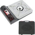 Portable Camping Stove 3500W Gas Burner with Grill Plate and Carry Case Butane Outdoor BBQ Grill for Cooking Hiking Backpacking Road Trip Picnic Gathering (Black)