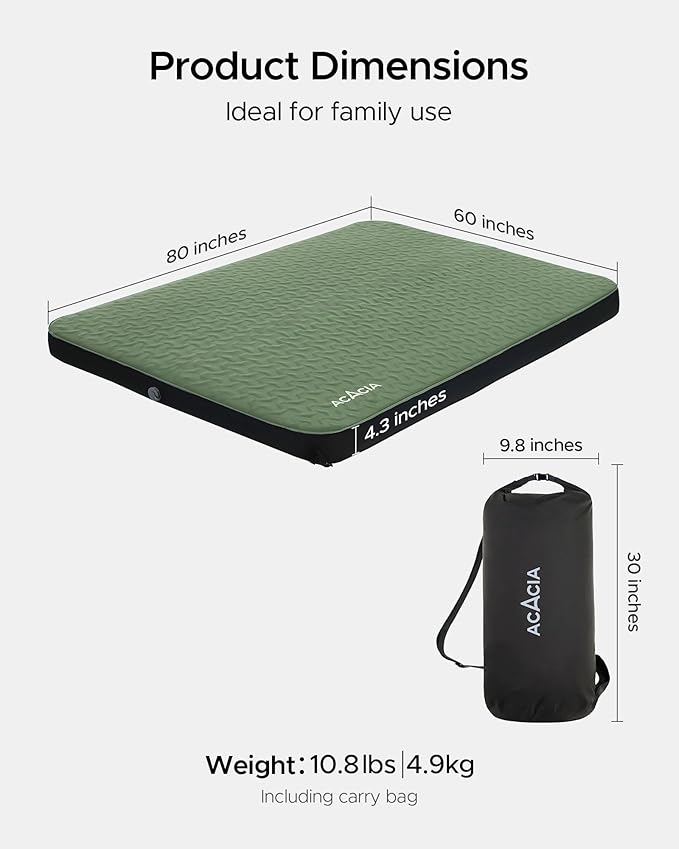 Acacia 4 Thick Self Inflating Sleeping Pad with Foam Innovative Y-Shaped Telescopic Structure Ultraportable Camping Air Mattress with Pump Sack Easy Roll Up Sleep Bed for Travel Tent Car