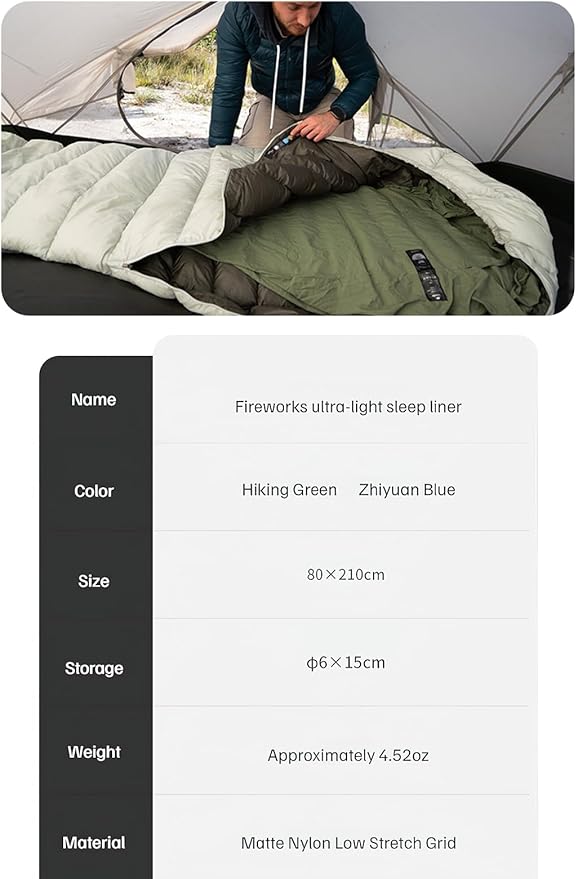 Naturehike 4.5oz Ultralight Sleeping Bag Liner Washable Travel Sheets for Adults Soft &amp Compact Lightweight Sleep Sack Adult for Backpacking Hotel Camping Hostels