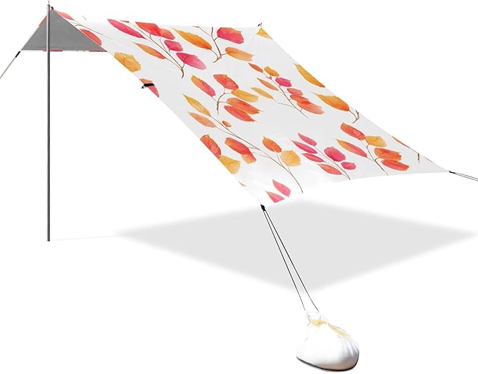 Bolaz Beach Canopy Tent Sun Shade9'×10.5' Large Family Beach Shade UPF50+- Outdoor Shade for Camping Trips FishingWatercolor Red Orange Maple Leaf Pattern