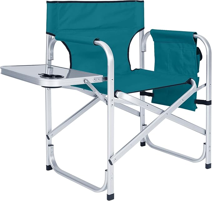 ABCCANOPY Folding Directors Chair Outdoor Camping Chair Makeup Artist Chair with Side Table &amp Pockets Lake Blue…