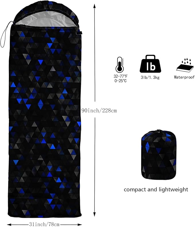 Sleeping Bags for Adults and Kids3D Printing Camping Sleeping Bag for Girls Boys Lightweight Waterproof Cold/Warm 3-SeasonOutdoor Travel with Compression Bags