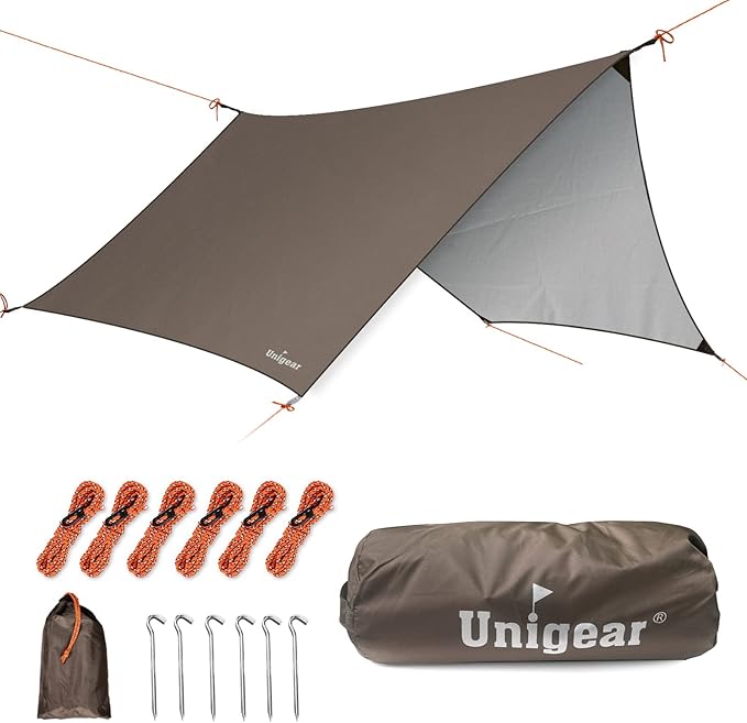 Unigear Hexagon Hammock Rain Fly15x14FT/12x10FT Multifunctional Waterproof Camping TarpLightweight and Compact Tent Tarp for Backpacking Hiking Traveling