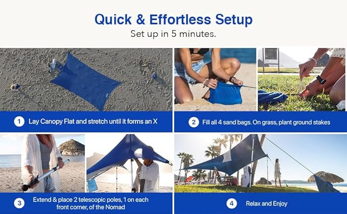 Beach Canopy Tent Sun Shade 9x8.5 FT – UPF50+ Portable Beach Tent Canopy with 2-Post Easy Setup Lightweight Carry Bag – Camping Picnic Backyard &amp Travel Sun Shelter